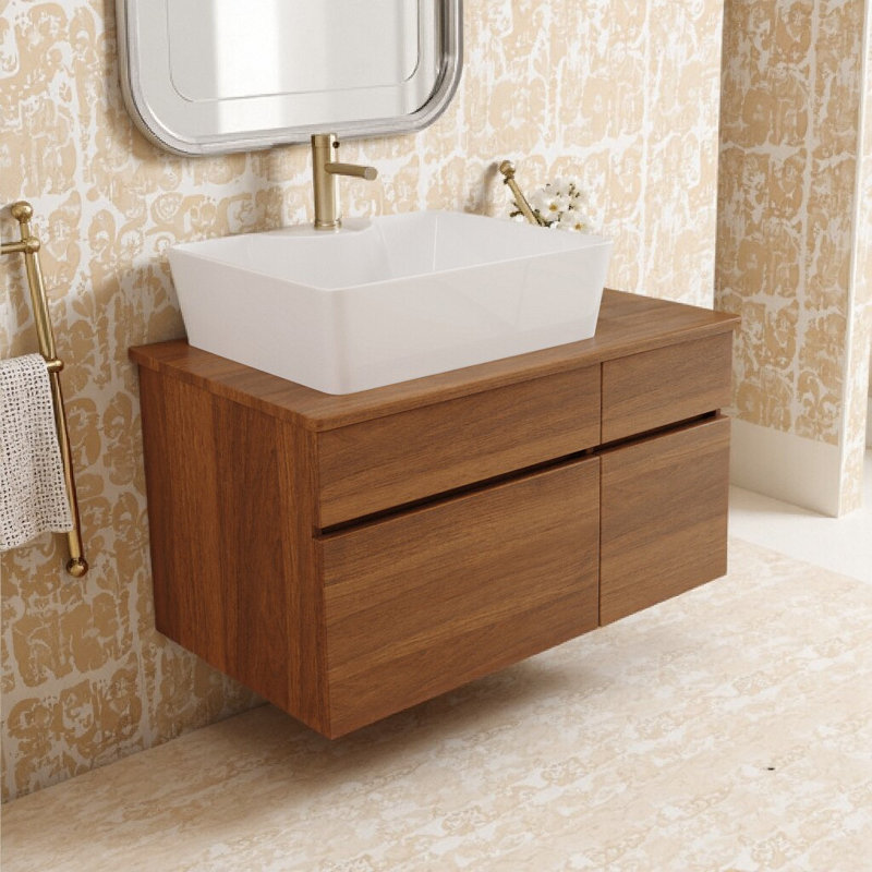 Meuble-lavabo flottant avec lavabo à vasque - Armoire simple murale 31,5 po, tiroir et rangement à fermeture en douceur