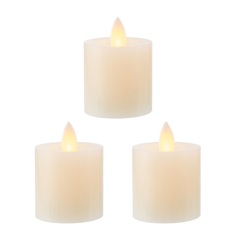 Set of 3 Ivory Realistic LED Wax Votive Candle, Ivory