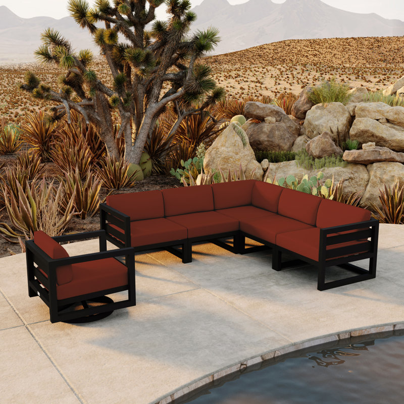 Avion 6 Piece Sectional Set With Swivel, Black, Canvas Henna Sunbrella® Canvas