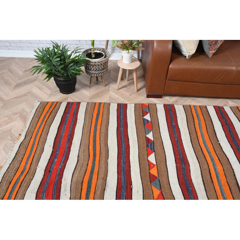 Tapis turc kilim tissé à la main à motif arc-en-ciel rayé pour la cuisine et les escaliers