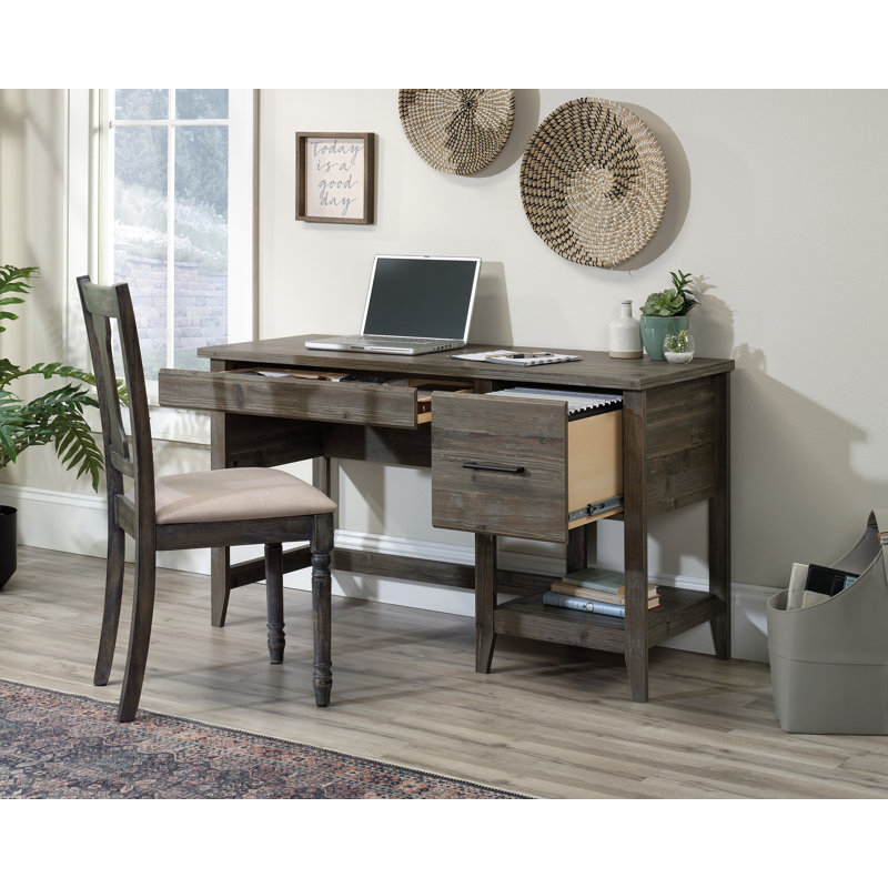 Pebble Pine Wood Computer Desk with Drawer and Filing Cabinet