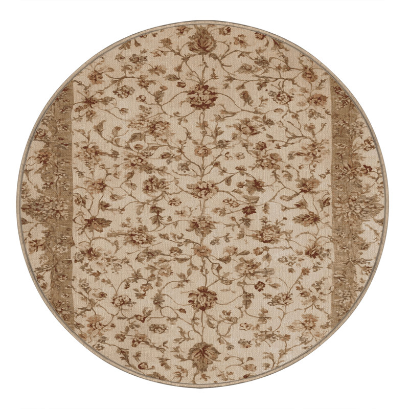 Tapis botanique beige lavable à la machine, Rond 6 pi