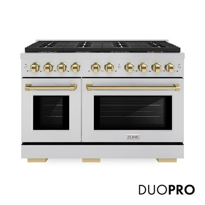ZLINE Autograph 48 in. Paramount Dual Fuel Range with 8 Burner DuoPro Cooktop and Gold Accents
