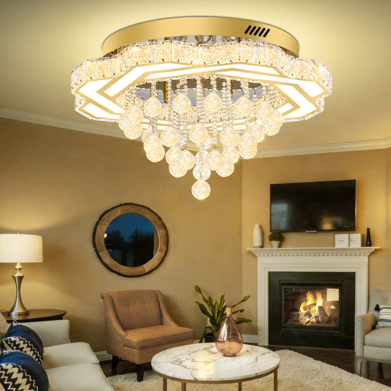 Lustre moderne encastré en cristal doré de 61 cm (24 po)