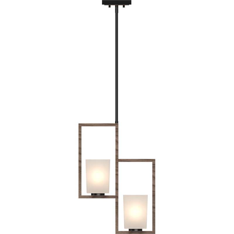 Paxton 2-Light Indoor Pecan & Black Square/Rectangle Chandelier with Frosted Glass Tapered Shades