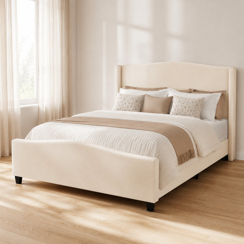 Structure de lit plateforme très grand avec tête de lit haute et pied de lit haut, revêtement en velours de peluche doux, système de support à 12 lattes, pieds de support en bois massif, structure robuste
