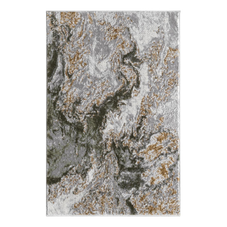 Modern Abstract Green Gold Area Rug