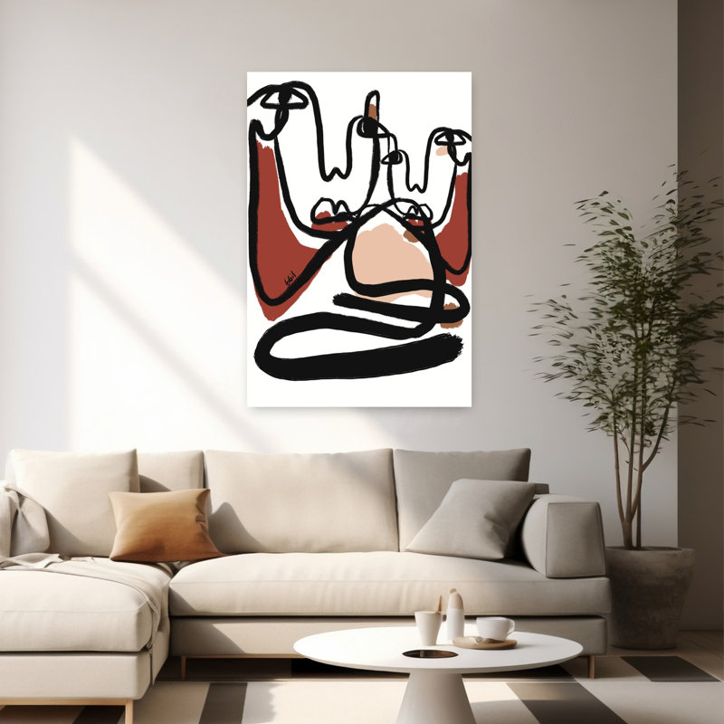 Art mural contemporain contemporain entrelacé abstrait visages abstraits, 60" H x 40" W