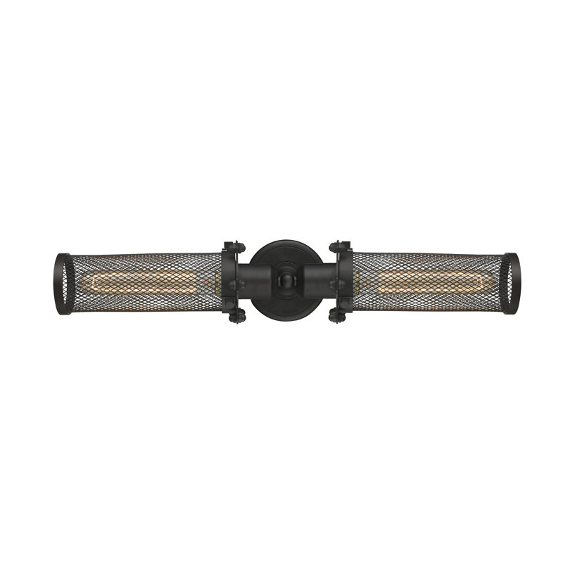 Appliquee à bras 2 lumières Weldy, Noir mat, Ampoule incandescente rétro de 60 watts, Noir mat