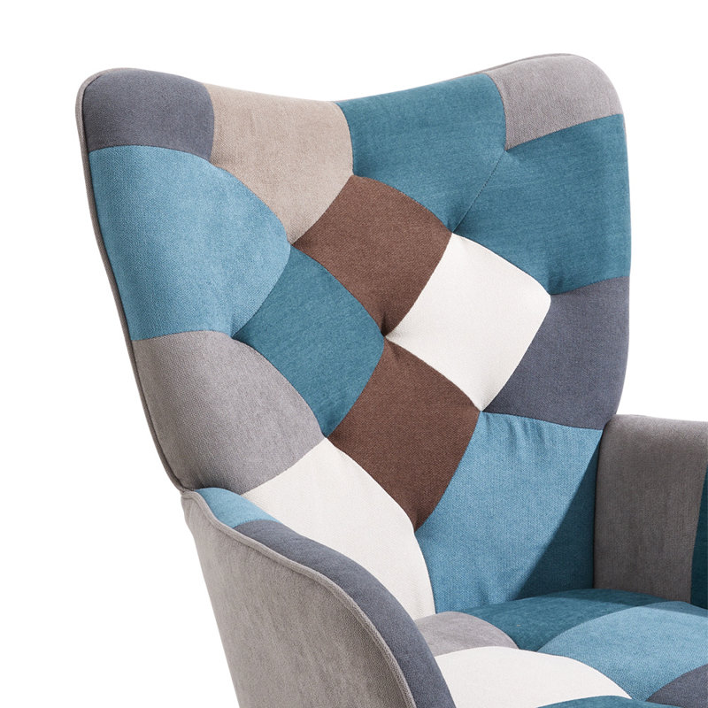 Nadeau Upholstered Accent Chair with Footstool, Grey/Blue