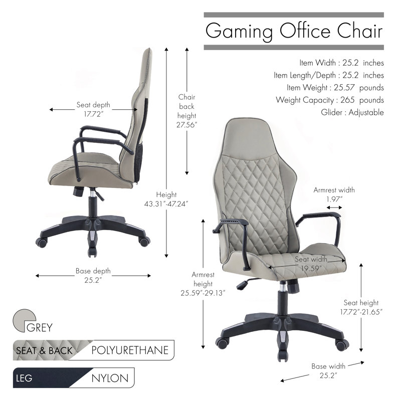 Chaise de bureau de jeu Jiyaad, gris