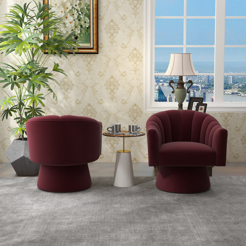 Fauteuil demi-tonneau pivotant de 25,2 po Iryanna, Velours rouge, 2