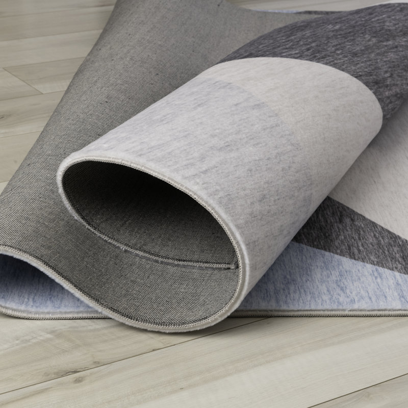 Tapis à motif abstrait bleu / gris 5 pi x 8 pi (5 pi 3 po x 7 pi 7 po) Luca Branch, Rectangle 5 pi 3 po x 7 pi 7 po
