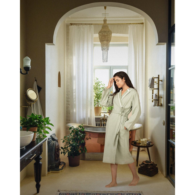 Peignoir en ratine 100% coton Condit, M, Vert sauge