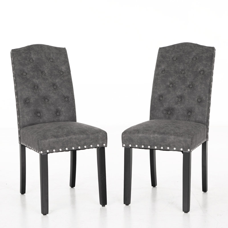 50.8cm H Tufted Upholstered Dining Chair, Black, Dark Grey