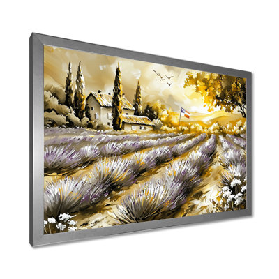 Lavender Fields In Golden France - Landscapes Canvas Art Print