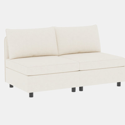Rangement en chenille beige pour salon confortable - Chaise longue de style moderne Mid-Century avec rangement,