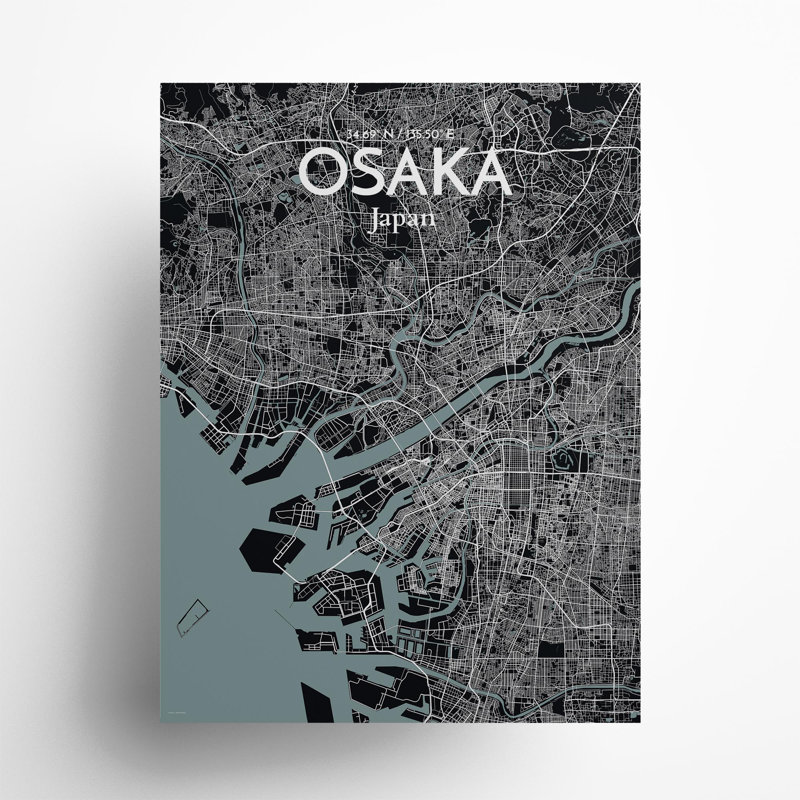 Osaka City Map In Midnight - No Frame Print, 24cm H x 18cm W x 0.05cm D