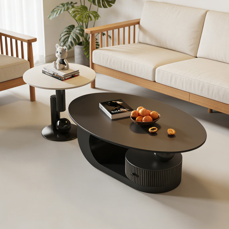 Table basse Carthage, H 15,74 po x L 47,24 po x l 23,62 po, Noir, Blanc/Noir