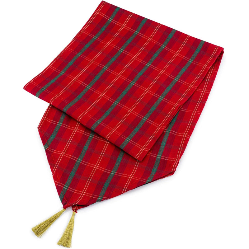 Christmas Scottish Tartan Tasselled Table Runner, 33cm W x 183cm L