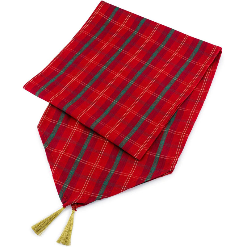 Christmas Scottish Tartan Tasselled Table Runner, 33cm W x 183cm L