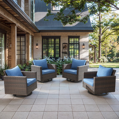 Ingvald Swivel Rocking Patio Wicker Chairs with Cushions (Set of 4)