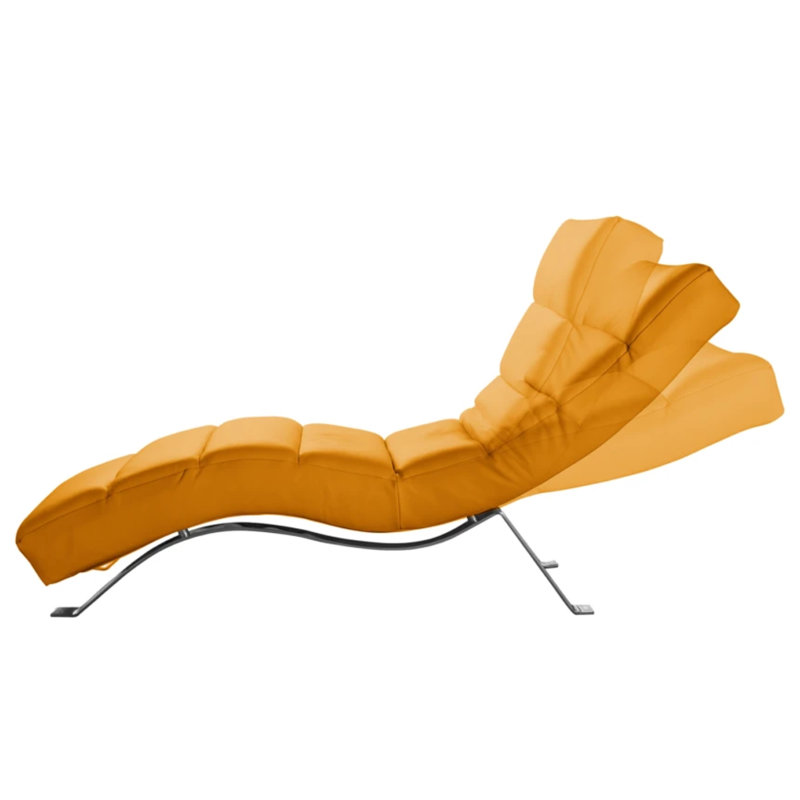 SALISBURY Chaise Lounge in Genuine Leather with Adjustable Backrest, Silver, Yellow