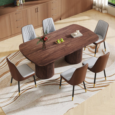 78.7" Large Farmhouse Kitchen Dinning Table Set Double Robust Pedestal