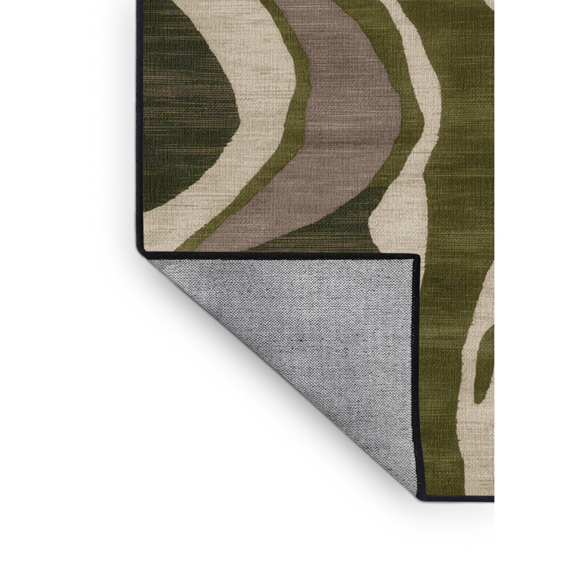 Machine Washable Watercolor Brown Area Rug, Rond 6 pi
