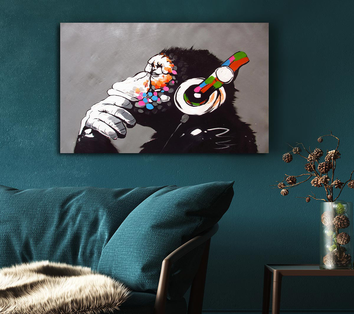 Urban Home Chimp Headphones Thinking Banksy Canvas Print Wall Art by Banksy - Wrapped Canvas Graphic Art & | Wayfair.co.uk
