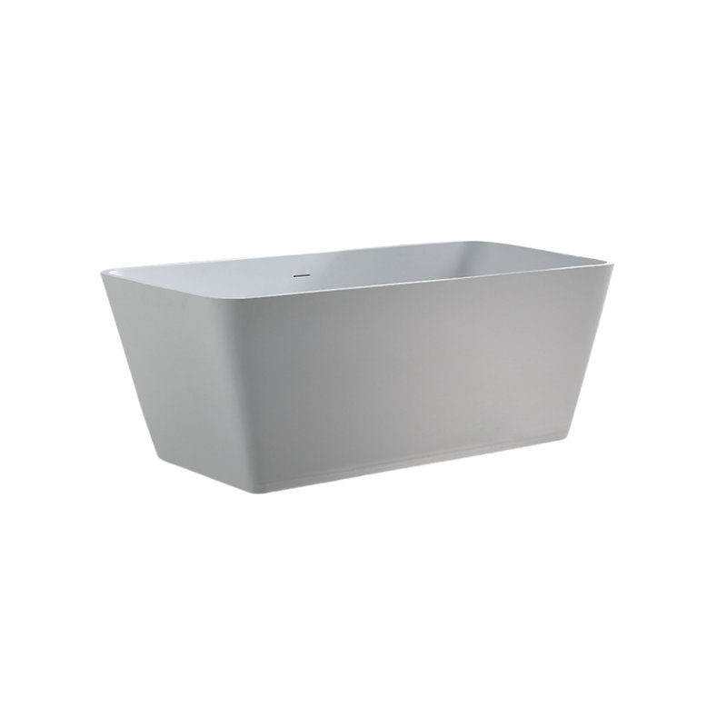Simple White Rectangular Artificial Stone Bathtub 59'' W 21.8'' H Frameless Offset Curved Tub & Shower Kit