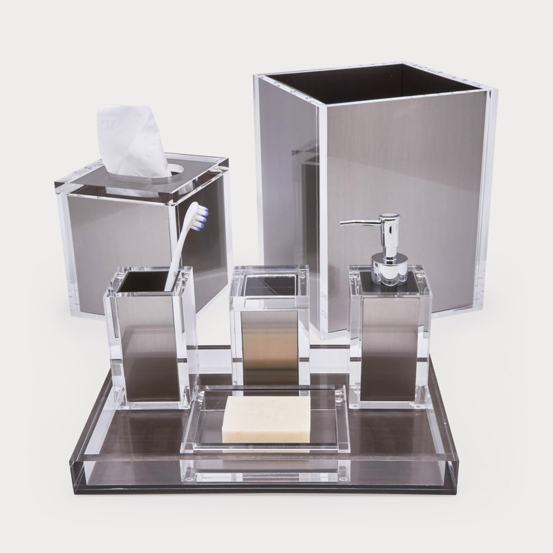 Acrylic Waste Basket 8"x8"x10", Clear/Silver