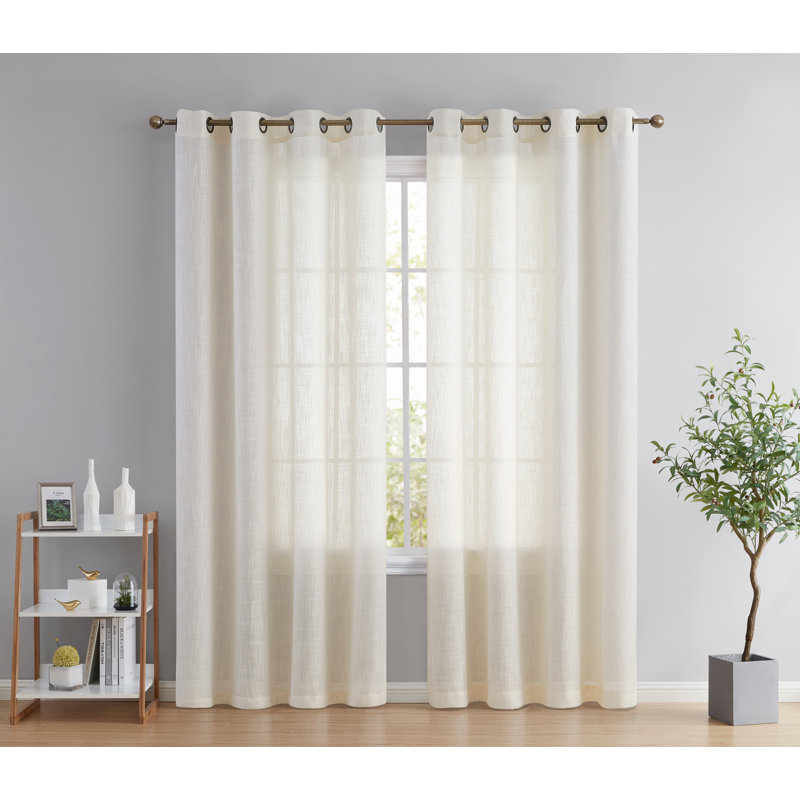 Aleksander Faux Linen Semi Sheer Grommet Curtain Pair, 54" W x 63" L, Oatmeal