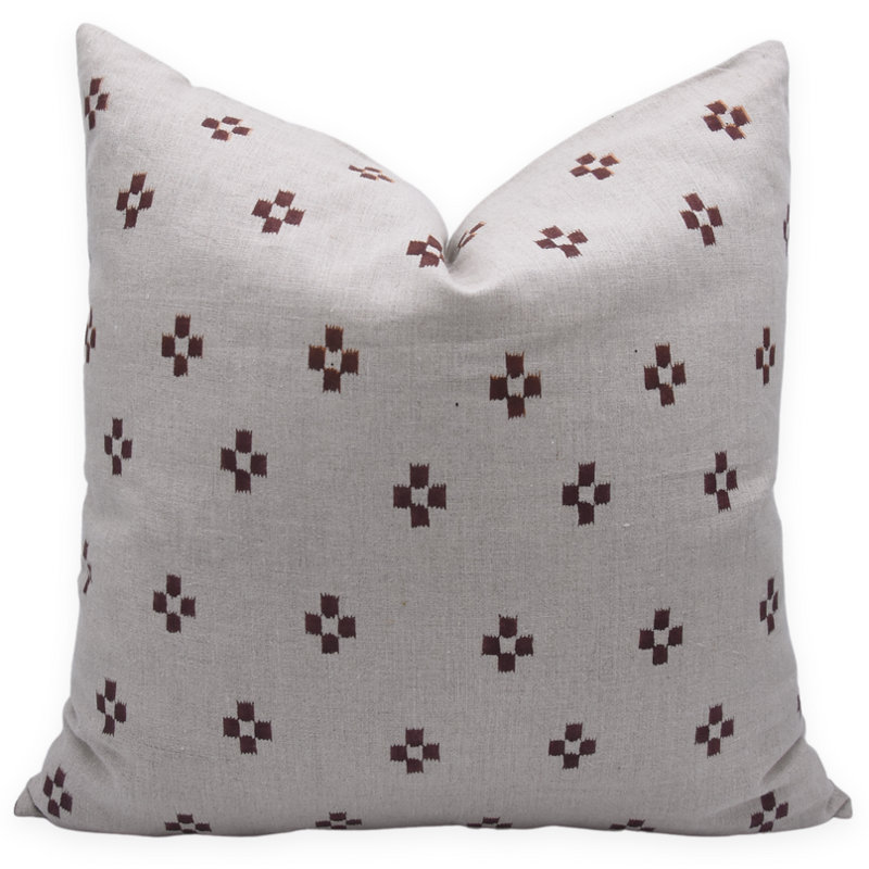 Housse de coussin en lin fabriquée à la main à motif artistique Fabubline Barfi, Carré, 24 po x 24 po