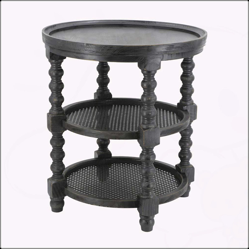 Alberteen Round 3-Tiered Side Table, Natural End Table for Lving Room Bedroom Entryway, Black, 15.7" H x 15" W x 15" D