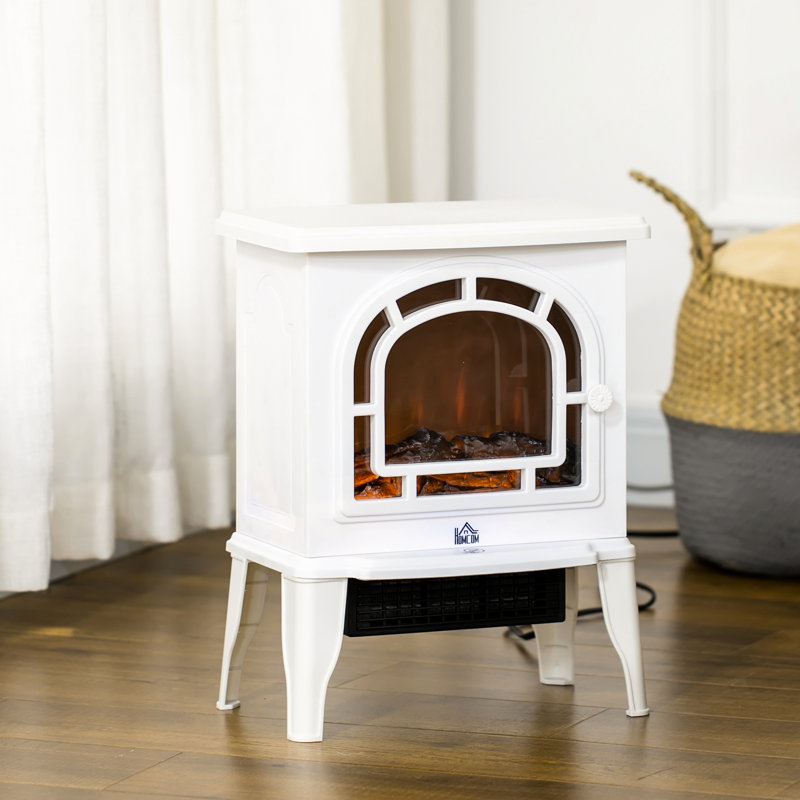 Foyer électrique blanc 18 po, 750 W / 1500 W, température réglable, perception réaliste de la flamme, protection contre la surchauffe, autoportant, foyer de 160 à 215 pieds carrés 18 po, température, flamme à DEL, radiateur autoportant,