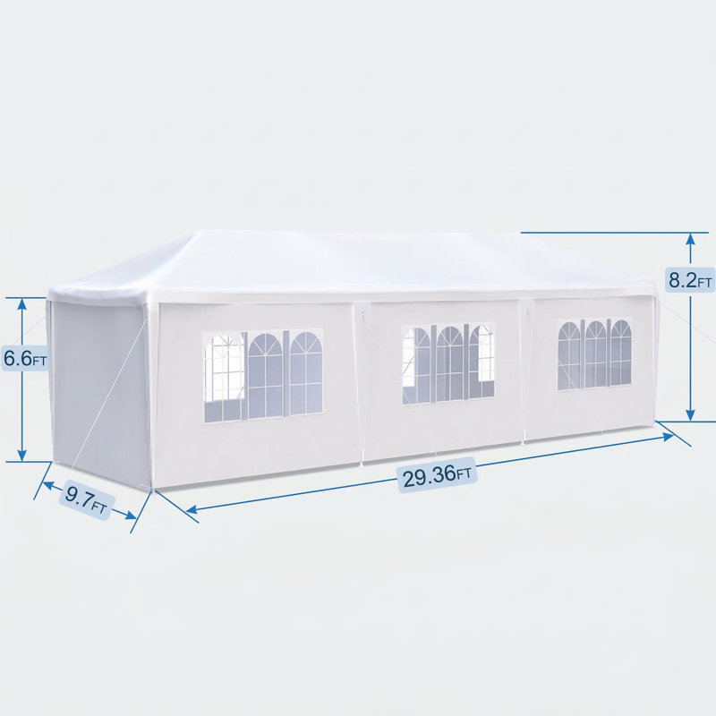 Auvent de mariage et de fête mesurant 10 x 30 pieds, pour l'extérieur, comprenant 8 panneaux latéraux amovibles, Beige