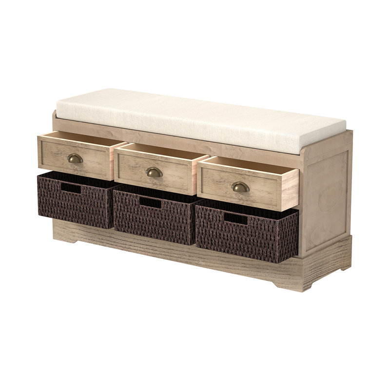 Banc de rangement avec tiroirs Maribelle, Blanc délavé