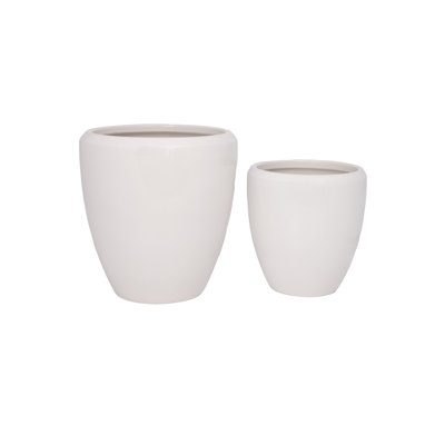 Ensemble de deux pots à fleurs en céramique blanc brillant