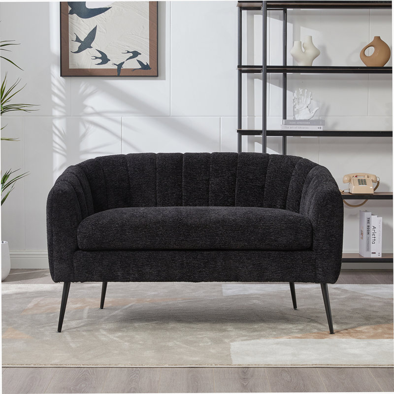 50.2-Inch Wide Chenille Upholstered Mini Loveseat With Channel Tufting And Metal Legs For Compact Spaces, Ivory