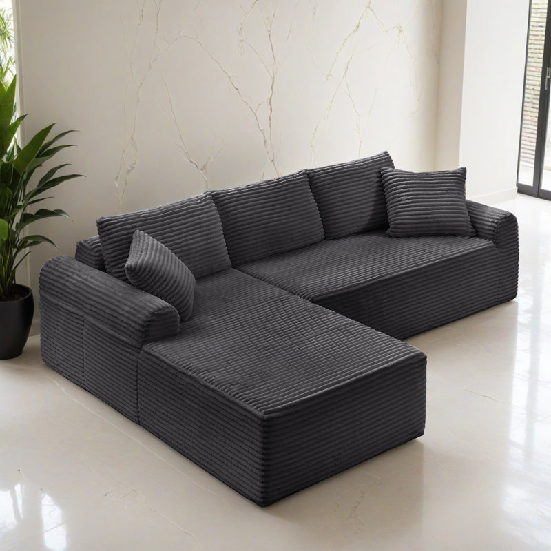 Canapé-lit modulaire 2 pièces pour salon, Velours côtelé gris foncé