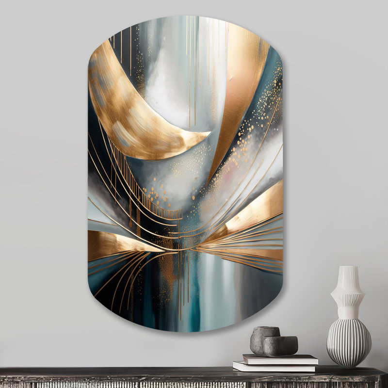 Abstract Shapes And Lines V - Marble Cylinder Metal Wall Art for Living Room, Modern Asymmetrical Metal Art Print