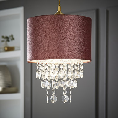 34cm H Cotton Blend Drum Pendant Shade ( Slip-On ) in Pink