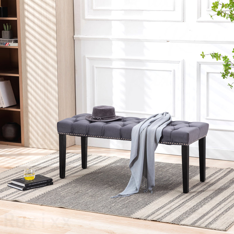 Repose-pieds rembourré en tissu de velours, pour salle à manger, chambre à coucher et repose-pieds, Gris foncé