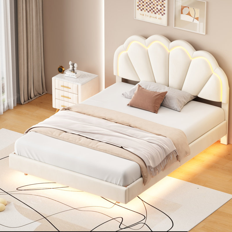 Upholstered European Double (140 x 200 cm) Velvet Bed