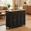 Îlot de cuisine mobile noir, 39 po, armoire de rangement, tablettes, porte-serviettes, poignée mobile