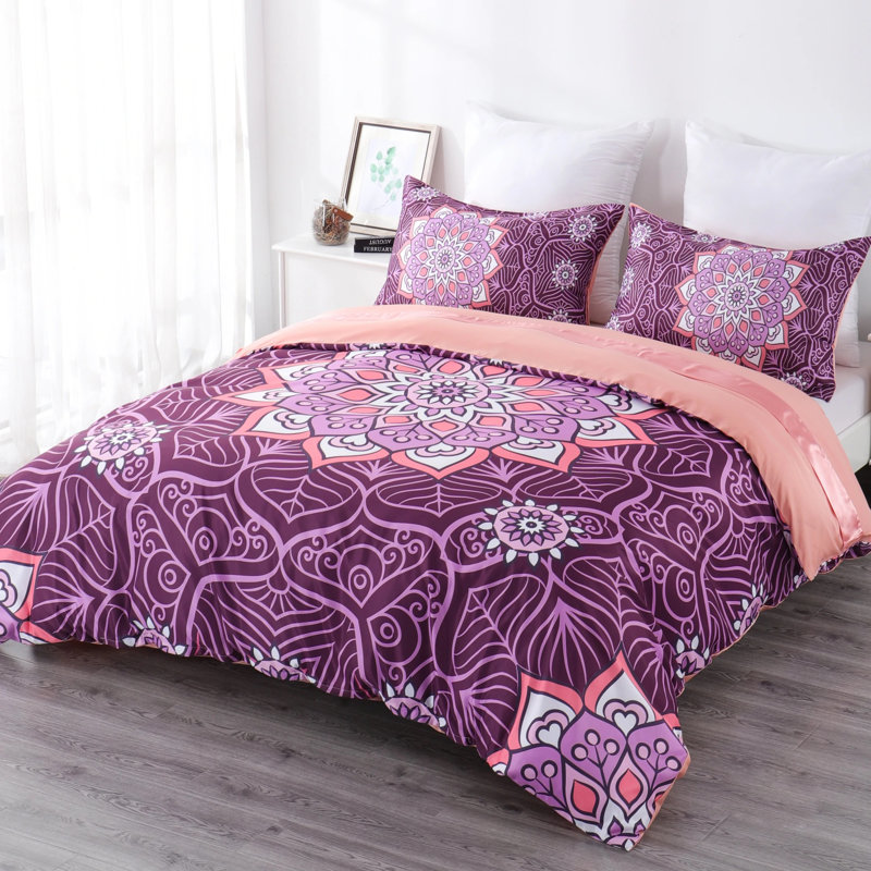 Ensemble de housse de couette en microfibre 4 pièces, Housse de couette grand + 3 pièces supplémentair, Mauve