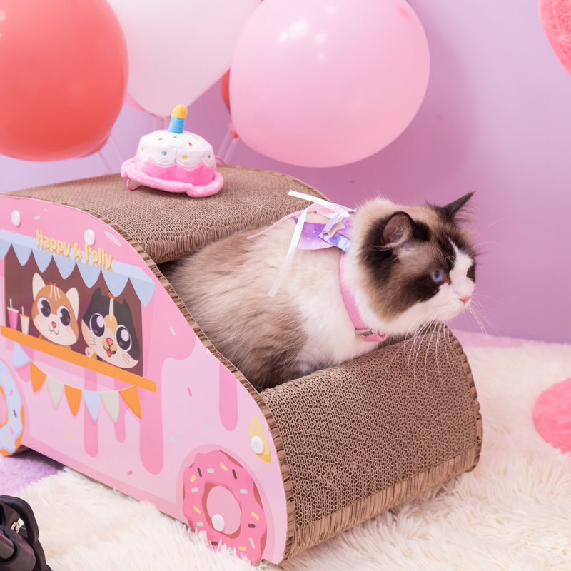 Cardboard Cat Scratcher, Donut Car Design, Cat House Cardboard with Scratching Pad for Indoor Cats