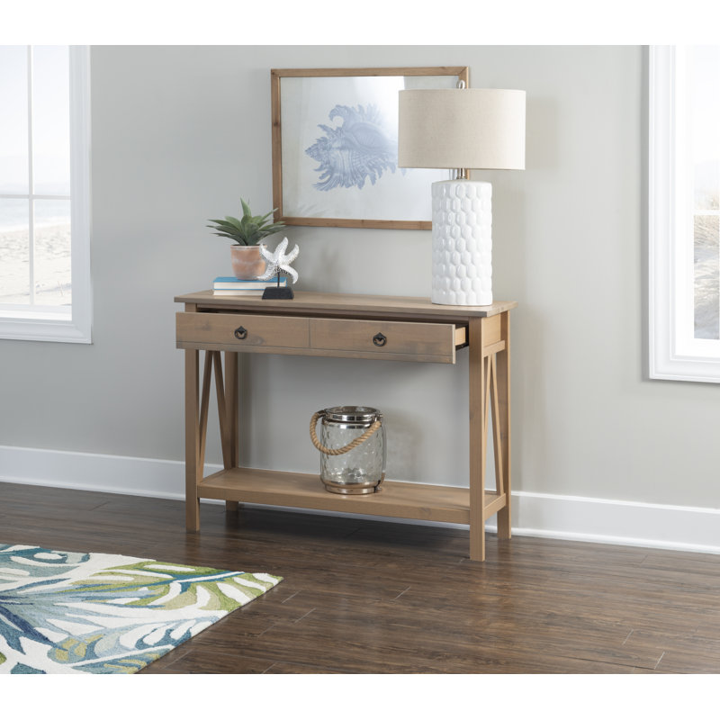 20" Solid Wood One Shelf Console Table With One Drawer, Beige