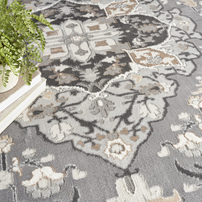 Tapis oriental gris / brun / noir Biarni, Rond 7 pi 10 po